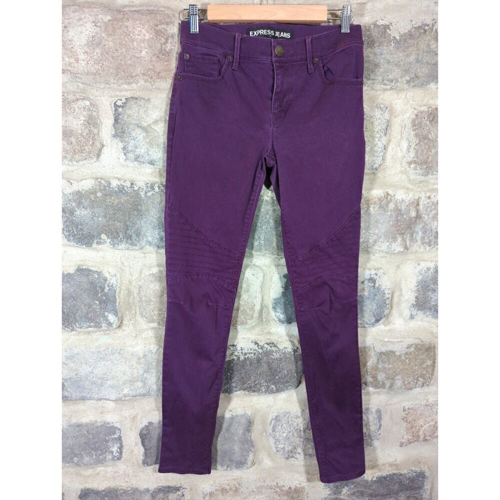 Express Jeans Legging Mid Rise Pants Purple Woman's Size‎ 2 Moto Skinny